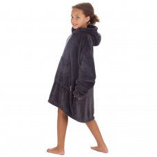 18C868: Kids Plush Oversized Heavy Knit Hoodie- Charcoal (One Size - 7-13 Years)